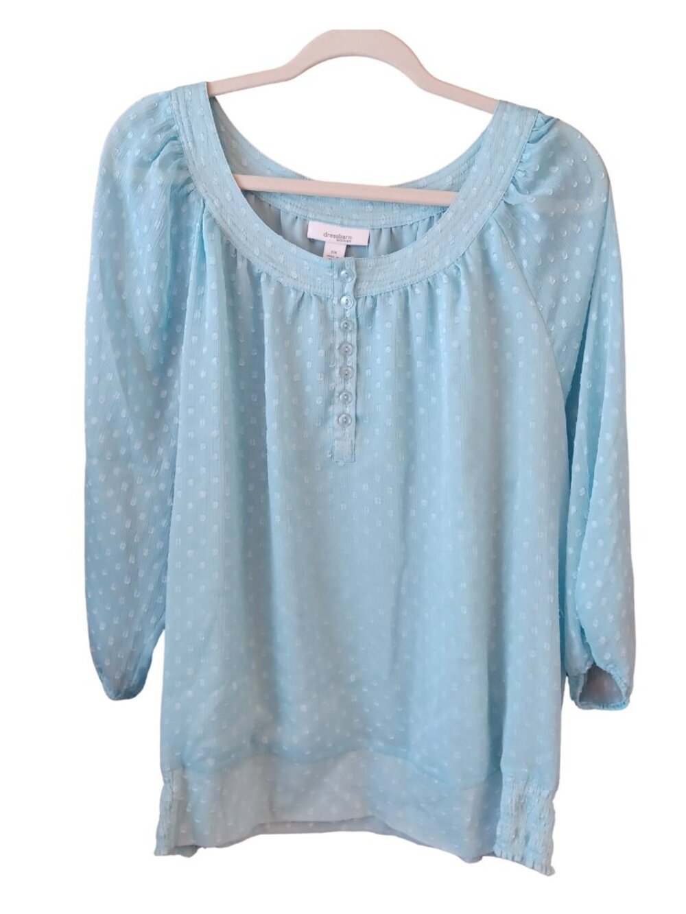 Dress Barn Woman 2X Semi Sheer Light and Airy Henly Blue  Button Front Blouse